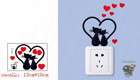 Sticker para interruptores / apagadores: Gatos enamorados corazones.